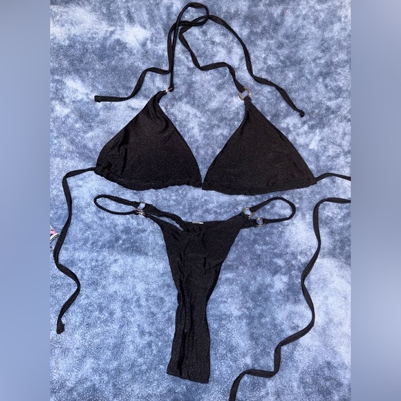 NWOT Black SEXY Triangle Thong Bikini Set - Picture 1 of 5